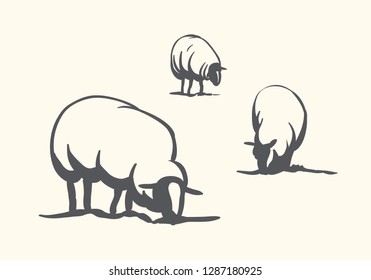 stylized illustration of sheep grazing in the field