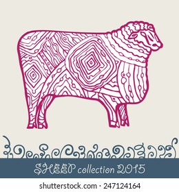 stylized illustration of sheep with a signature at the bottom