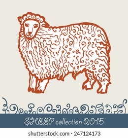 stylized illustration of sheep with a signature at the bottom