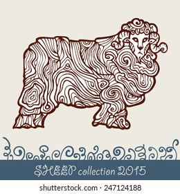 stylized illustration of sheep with a signature at the bottom