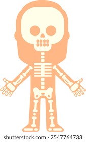 Stylized illustration showing human skeleton bones inside body silhouette, suitable for educational or medical purposes, with arms open