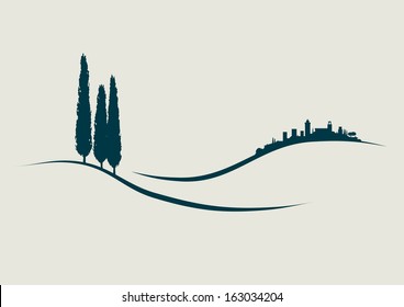 stylized Illustration showing San Gimignano in Tuscany Italy