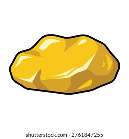 A stylized illustration of a single, irregular-shaped gold nugget. its surface displays highlights and shadows, suggesting a metallic luster. the object is outlined in black against a plain white background.