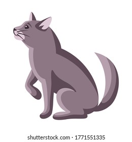 Ilustración estilizada del gato sentado. Imagen de una linda mascota gatita.