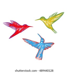 stylized illustration of small hummingbird flying to a flower
