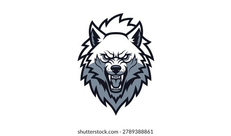 Stylized illustration of a snarling wolf's head, a powerful symbol of ferocity and untamed spirit. Perfect for sports teams or gaming.