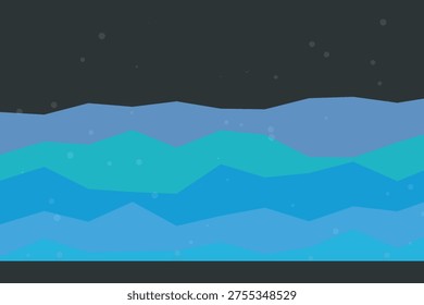 A stylized illustration of a snowy mountain range under a starry night sky with shades of blue and gray