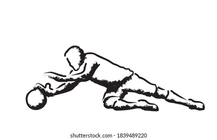 Stylized illustration with soccer player kicking the ball