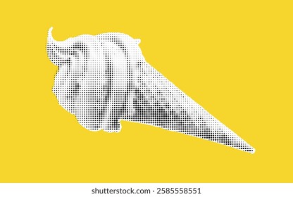 A stylized illustration of a soft-serve ice cream cone in white against a bright yellow background, featuring a dotted pattern for a modern look.