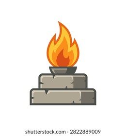 A stylized illustration of a stone altar with a bright, flickering flame atop it, symbolizing ritual or sacred fire.