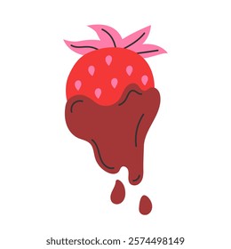 A stylized illustration of a strawberry dipped in chocolate. Suitable for desserts, Valentine's Day, romantic designs, and culinary themes.