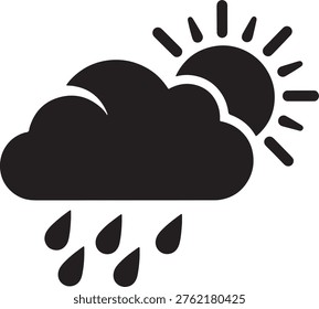 A stylized illustration of a sunny day with clouds and rain, symbolizing unpredictable weather conditions.
