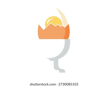 Stylized illustration of a sunset over mountains within a speech bubble