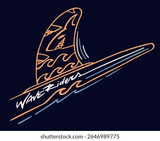 Stylized illustration of a surfboard fin.