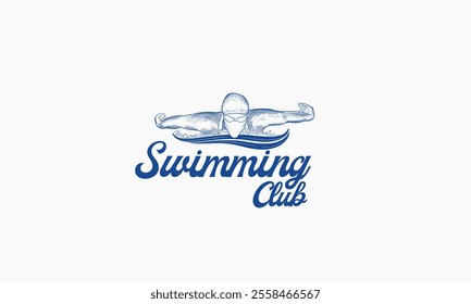 A stylized illustration of a swimmer in a freestyle stroke forms the logo for a swimming club.