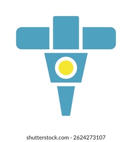Stylized illustration of a teal and yellow construction tool machinery