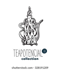 stylized illustration of teapot with text part of a collection