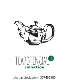 stylized illustration of teapot with text part of a collection