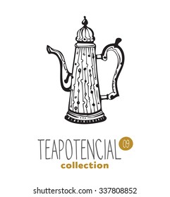 stylized illustration of teapot with text part of a collection