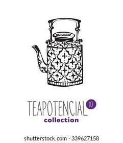 stylized illustration of teapot with text part of a collection