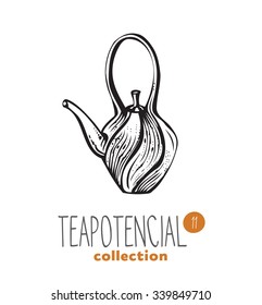 stylized illustration of teapot with text part of a collection