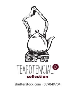 stylized illustration of teapot with text part of a collection