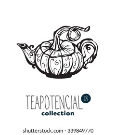 stylized illustration of teapot with text part of a collection
