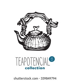 stylized illustration of teapot with text part of a collection