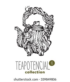 stylized illustration of teapot with text part of a collection