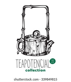 stylized illustration of teapot with text part of a collection