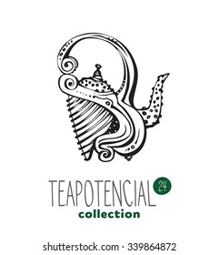 stylized illustration of teapot with text part of a collection