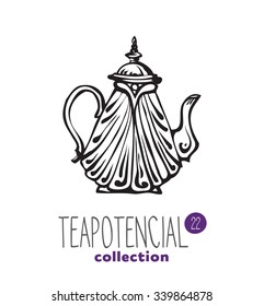 stylized illustration of teapot with text part of a collection