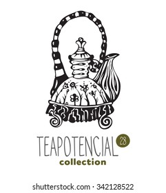 stylized illustration of teapot with text part of a collection