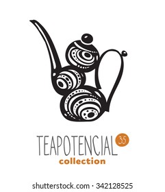 stylized illustration of teapot with text part of a collection