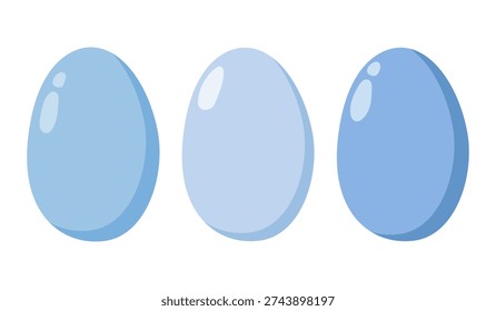 Stylized illustration of three glossy eggs with highlights and shadows, simple decorative design for Easter, food, or seasonal projects