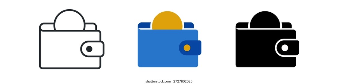 Stylized illustration of three wallets in different colors: black, blue, and white, emphasizing modern design and functionality.