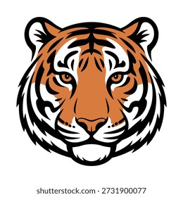 A stylized illustration of a tiger's face, featuring bold orange and black stripes, piercing eyes, and a fierce expression. The artwork is graphic and modern.
