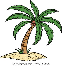 Uma ilustração estilizada de uma árvore com um tronco torcido e folhagem verde densa, em pé sobre um pedaço de grama.