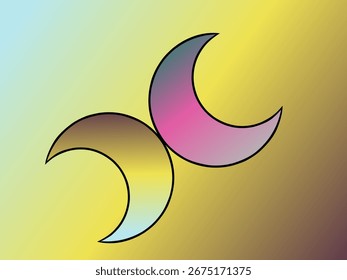 Stylized illustration of two crescent moons