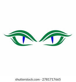 Stylized illustration of two intense green reptilian eyes with sharp blue pupils, conveying a sense of focus and alertness.