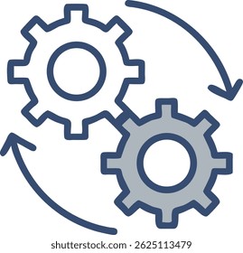 Stylized Illustration of Two Interlocking Gears with Arrows Indicating Opposite Rotation for Automation and Teamwork

