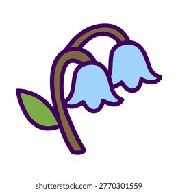 A stylized illustration of two light blue bellshaped flowers