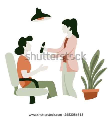 Stylized Illustration of Two People Interacting, with Plant and 
