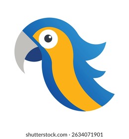 Stylized illustration of a vibrant blue and yellow parrot with a friendly design.