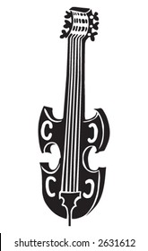 A stylized illustration of a violin vector black and white.