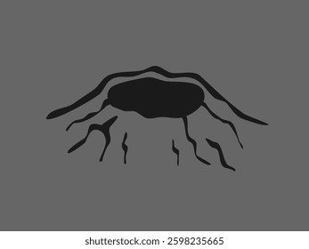 stylized illustration of a volcano in a simple, geometric design
