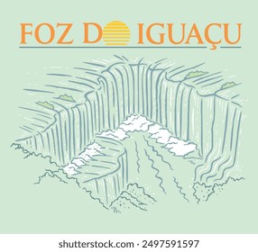 Stylized illustration of waterfalls in Foz do Iguaçu, Paraná, Brazil.