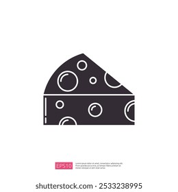 A stylized illustration of a wedge of cheese, featuring holes and a simple design, ideal for food-related graphics or culinary themes.