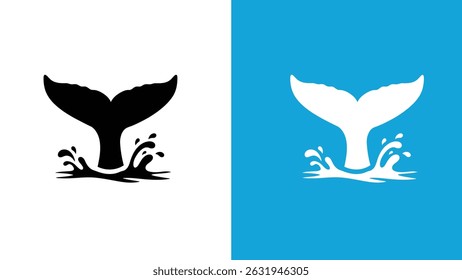 Uma ilustração estilizada da cauda de uma baleia emergindo da água, com elementos detalhados do splash.