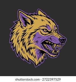 A stylized illustration of a wolf's head with an aggressive expression, featuring sharp teeth and intense eyes. The artwork uses bold colors and sharp lines, giving it a graphic and modern feel.